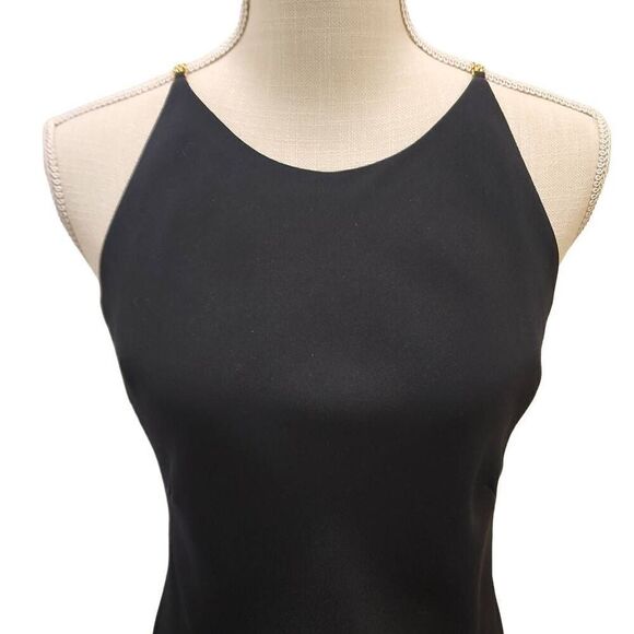 Maggy London Black Slip Dress Open Back with Cross Over Gold Chain/Rhinestone Wo - Picture 5 of 10